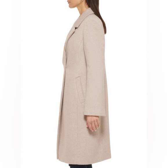 COLE HAAN Double Breasted Wool Blend Oatmeal Tan Coat 12 - Picture 7 of 9